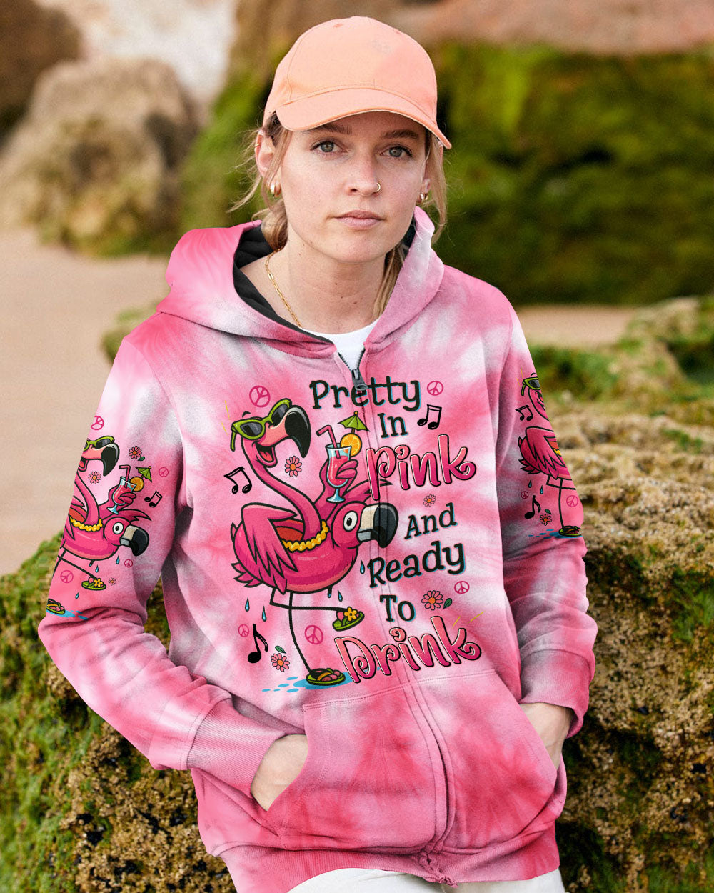 Pretty in Pink and Ready to Drink Funny Flamingo Ready to Drink Tie Dye Dessign for Women AOP Shirts _5_ oHCy6