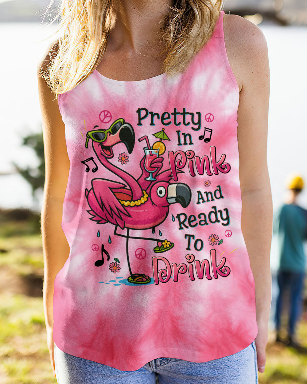 Pretty in Pink and Ready to Drink Funny Flamingo Ready to Drink Tie Dye Dessign for Women AOP Shirts _7_ 5ia0a