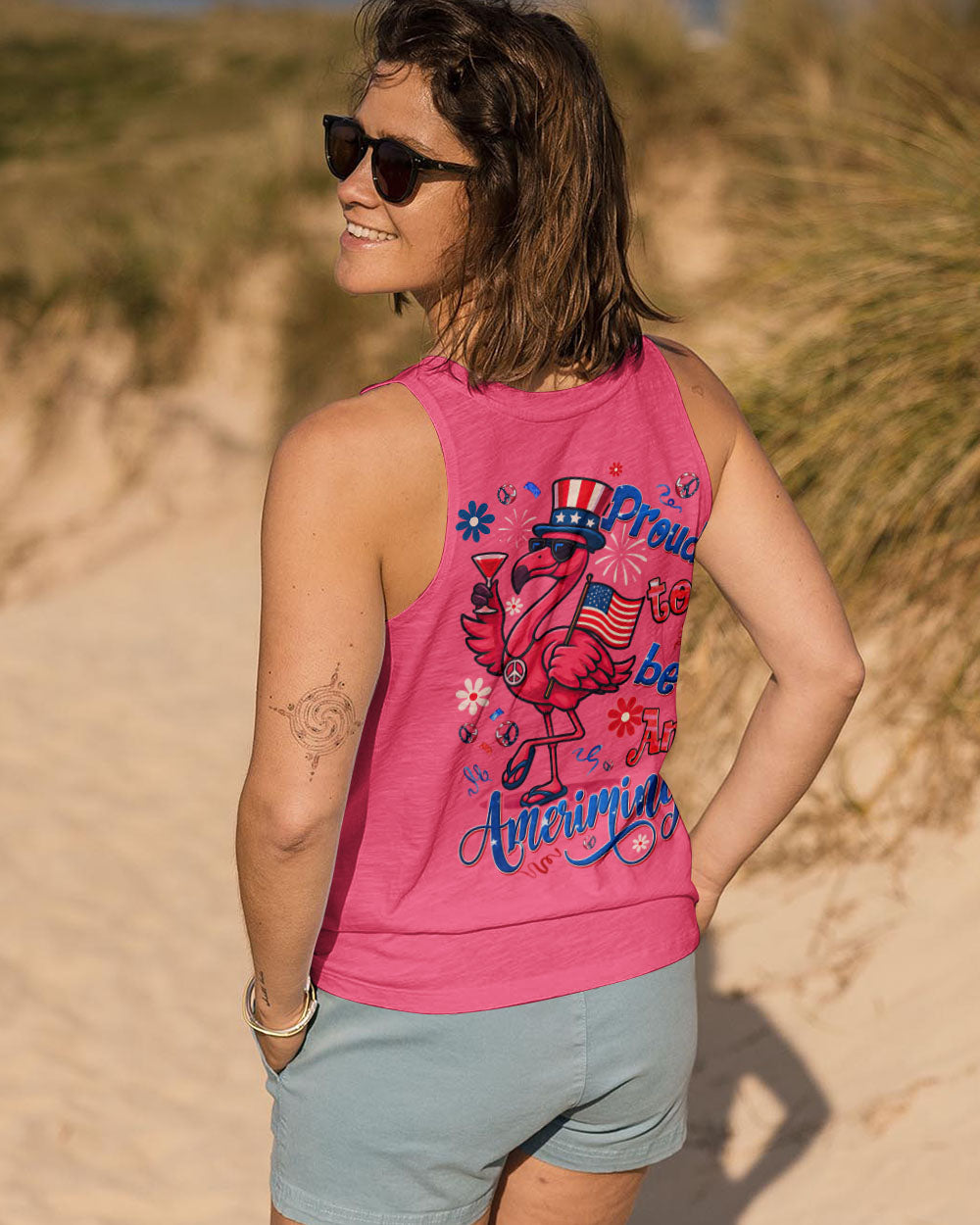 Proud to Be an Ameriflamingo Funny Patriotic Flamingo 4th of July Shirt for Women AOP Shirts _13_ YcVKN