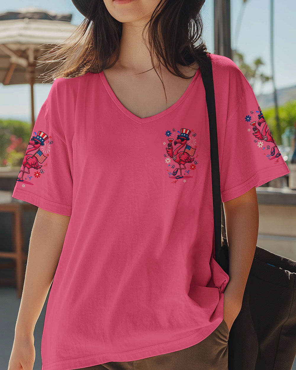 Proud to Be an Ameriflamingo Funny Patriotic Flamingo 4th of July Shirt for Women AOP Shirts _4_ CThuN