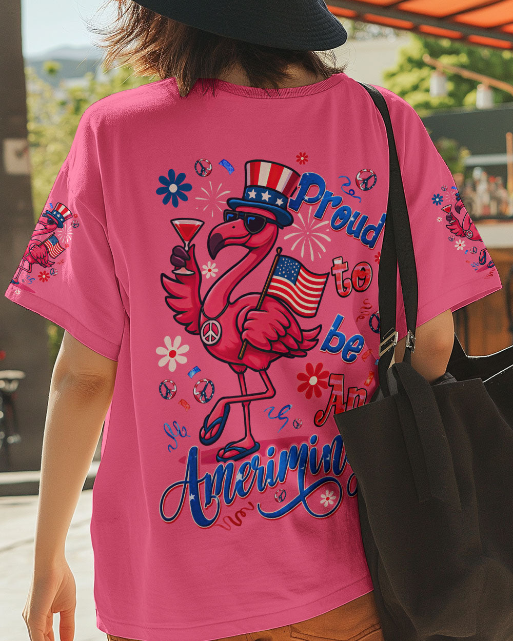 Proud to Be an Ameriflamingo Funny Patriotic Flamingo 4th of July Shirt for Women AOP Shirts _5_ lKxmP