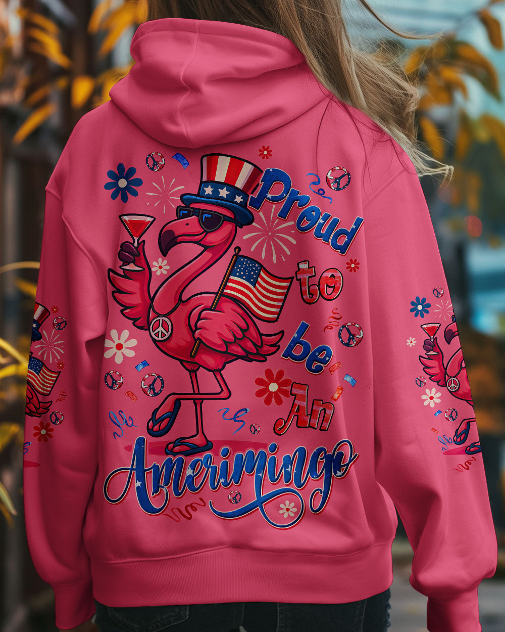 Proud to Be an Ameriflamingo Funny Patriotic Flamingo 4th of July Shirt for Women AOP Shirts _7_ aB6rz