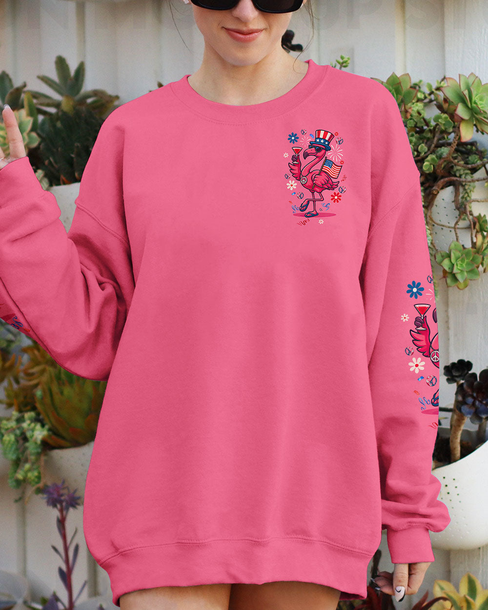 Proud to Be an Ameriflamingo Funny Patriotic Flamingo 4th of July Shirt for Women AOP Shirts _8_ Y2uif