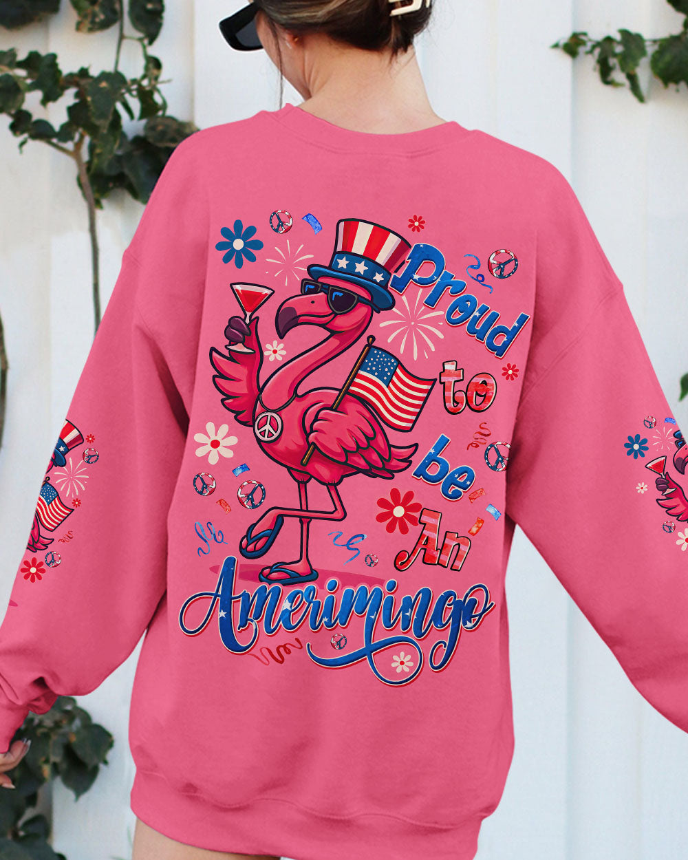 Proud to Be an Ameriflamingo Funny Patriotic Flamingo 4th of July Shirt for Women AOP Shirts _9_ nm7Qm