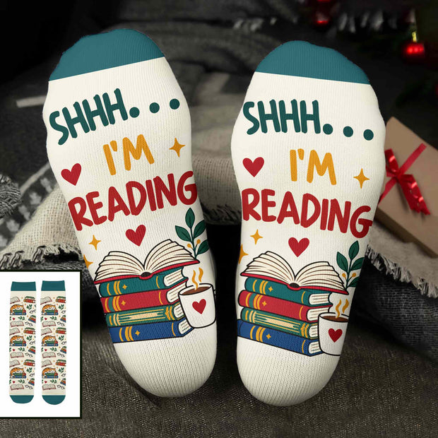 Shhh I'm Reading - Personalized Crew Socks - Gift For Her