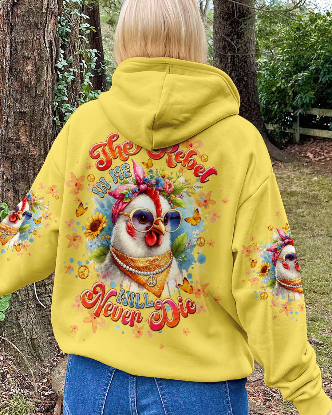 Rebel Chicken Funny Flower Crowned Hen with Sunglasses AOP Shirts _14_ DnGRc