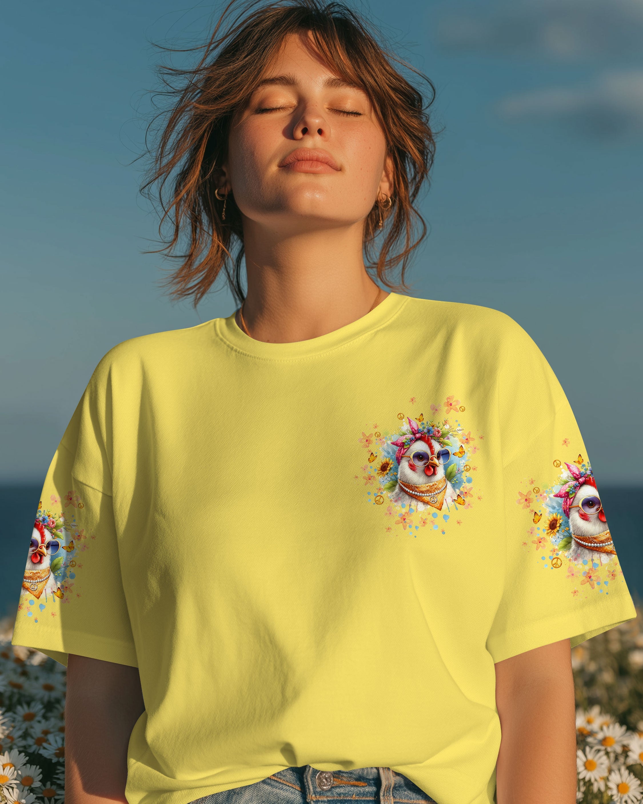 Rebel Chicken Funny Flower Crowned Hen with Sunglasses AOP Shirts _15_ oaSpo