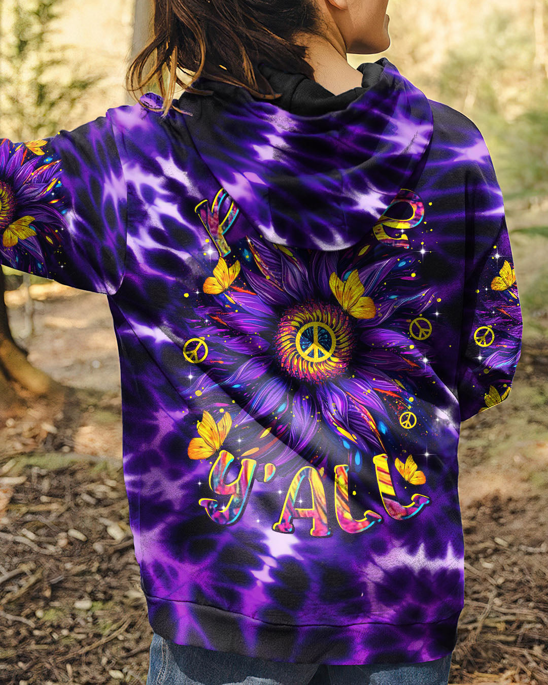 Retro Peace Yall Purple Tie Dye Sunflower Hippie Graphic AOP Shirts _10_ W2T1h