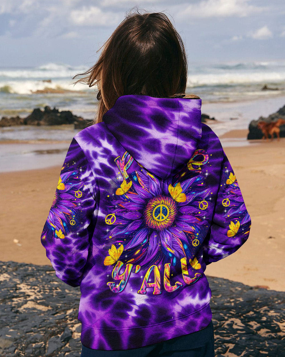 Retro Peace Yall Purple Tie Dye Sunflower Hippie Graphic AOP Shirts _11_ 5JrUf