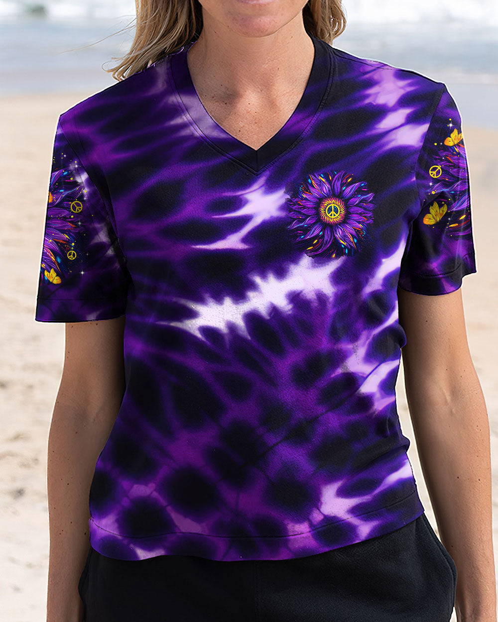 Retro Peace Yall Purple Tie Dye Sunflower Hippie Graphic AOP Shirts _14_ 8hpj4