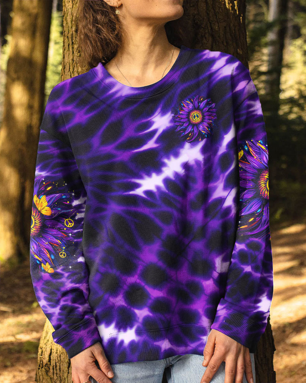 Retro Peace Yall Purple Tie Dye Sunflower Hippie Graphic AOP Shirts _4_ SclQ1