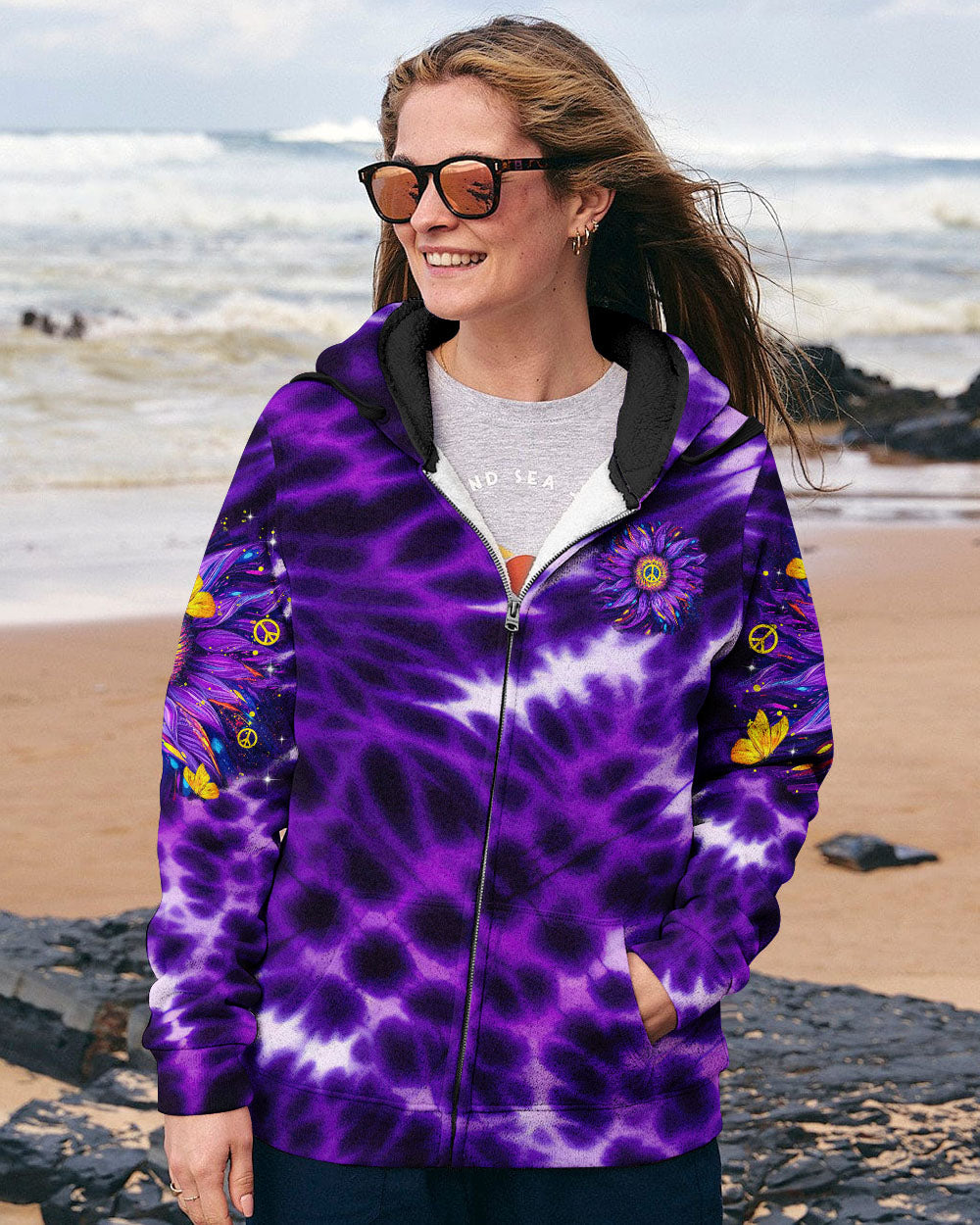 Retro Peace Yall Purple Tie Dye Sunflower Hippie Graphic AOP Shirts _6_ ootZx