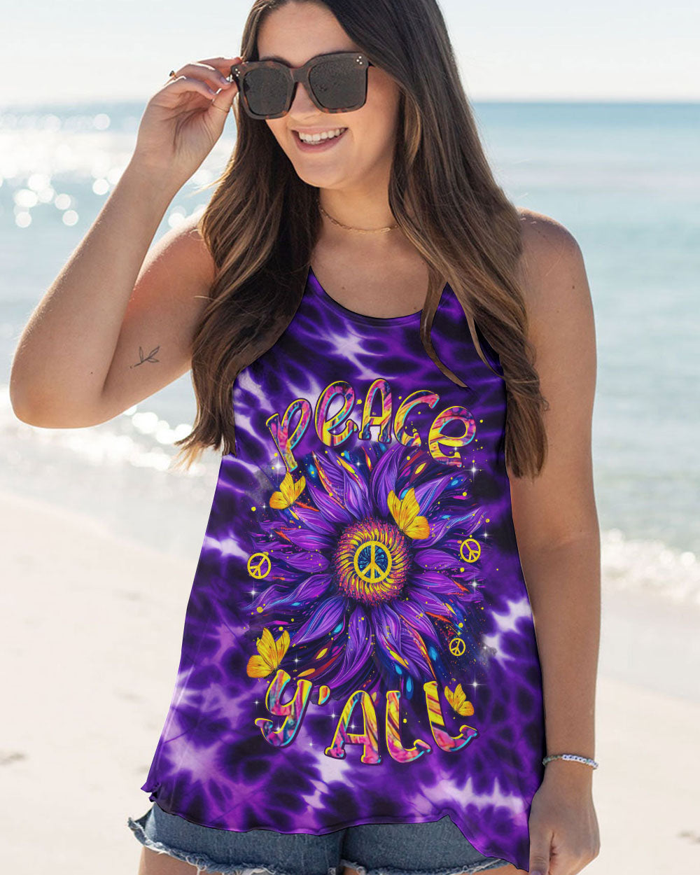 Retro Peace Yall Purple Tie Dye Sunflower Hippie Graphic AOP Shirts _7_ 8sQFa