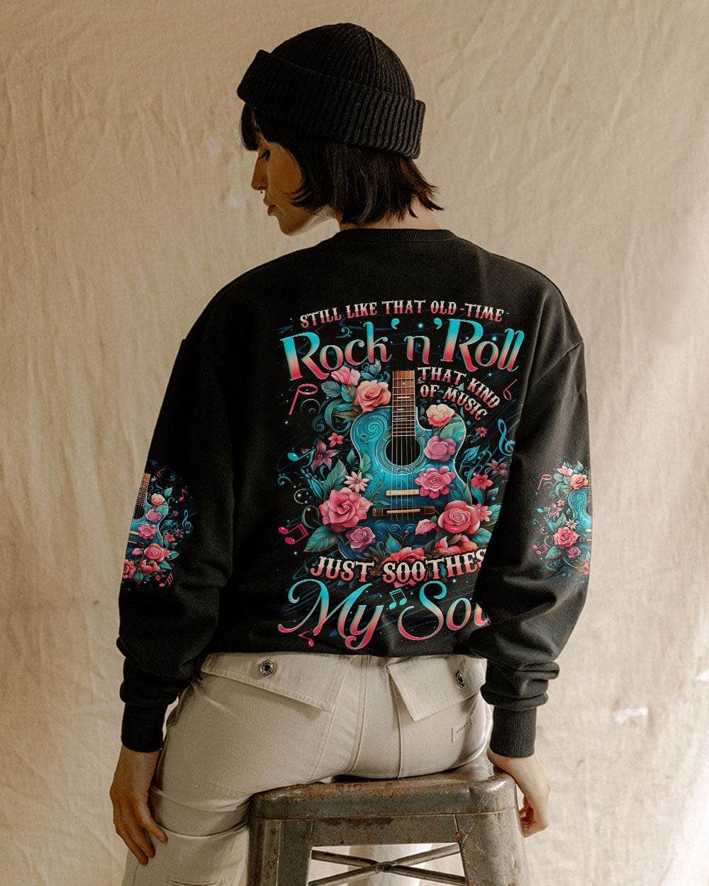 Rock and Roll Soothes My Soul Floral Guitar and Music Quote AOP Shirts _12_ 2Qq2l