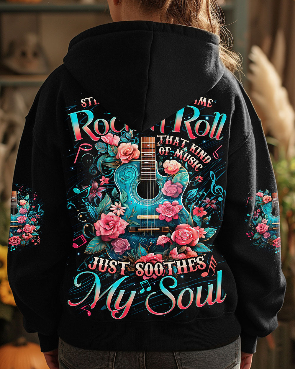 Rock and Roll Soothes My Soul Floral Guitar and Music Quote AOP Shirts _5_ BMPbs