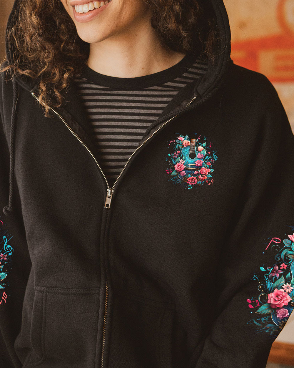 Rock and Roll Soothes My Soul Floral Guitar and Music Quote AOP Shirts _8_ 5jdlo