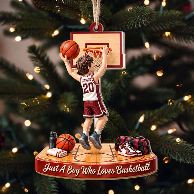 Just A Boy Who Loves Basketball - Personalized Wood Ornament - Christmas Gift For Him