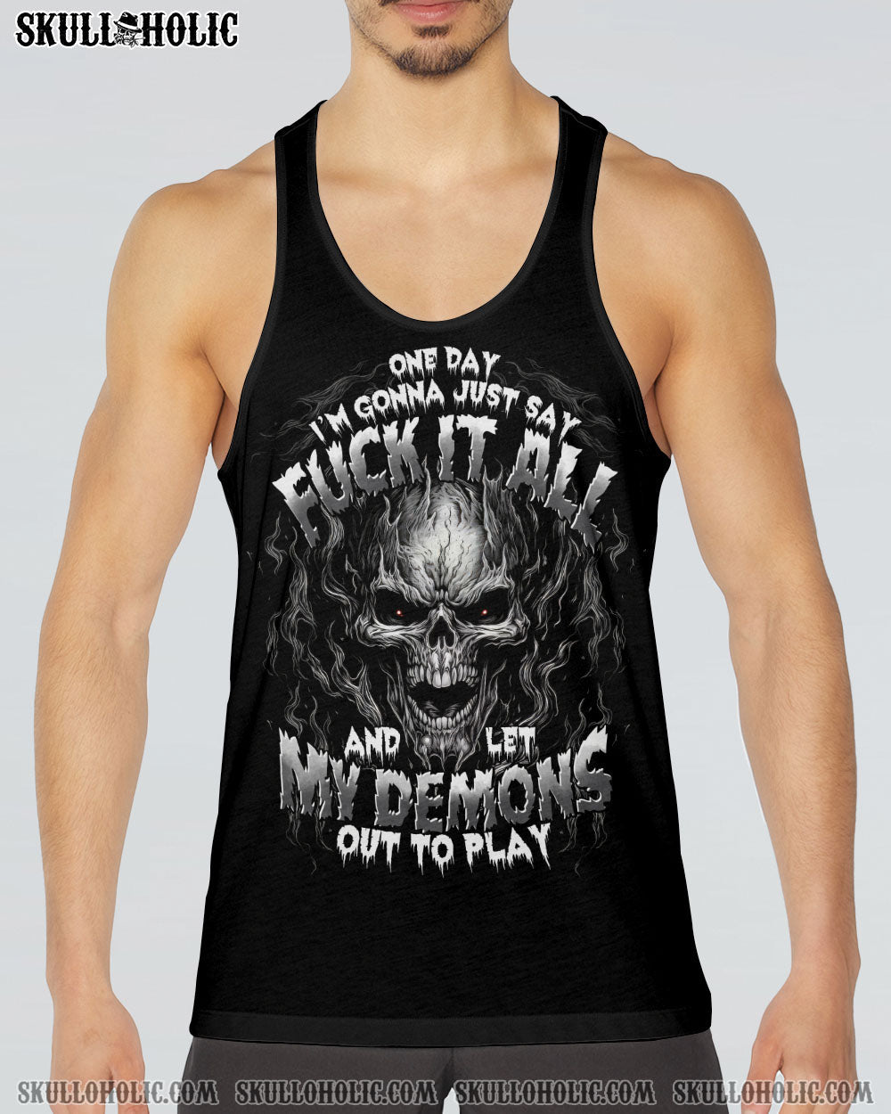 Say F It All and let my Demon out to Play Skull Dark Gothic Flame Design AOP Shirt _10_ LFX2z