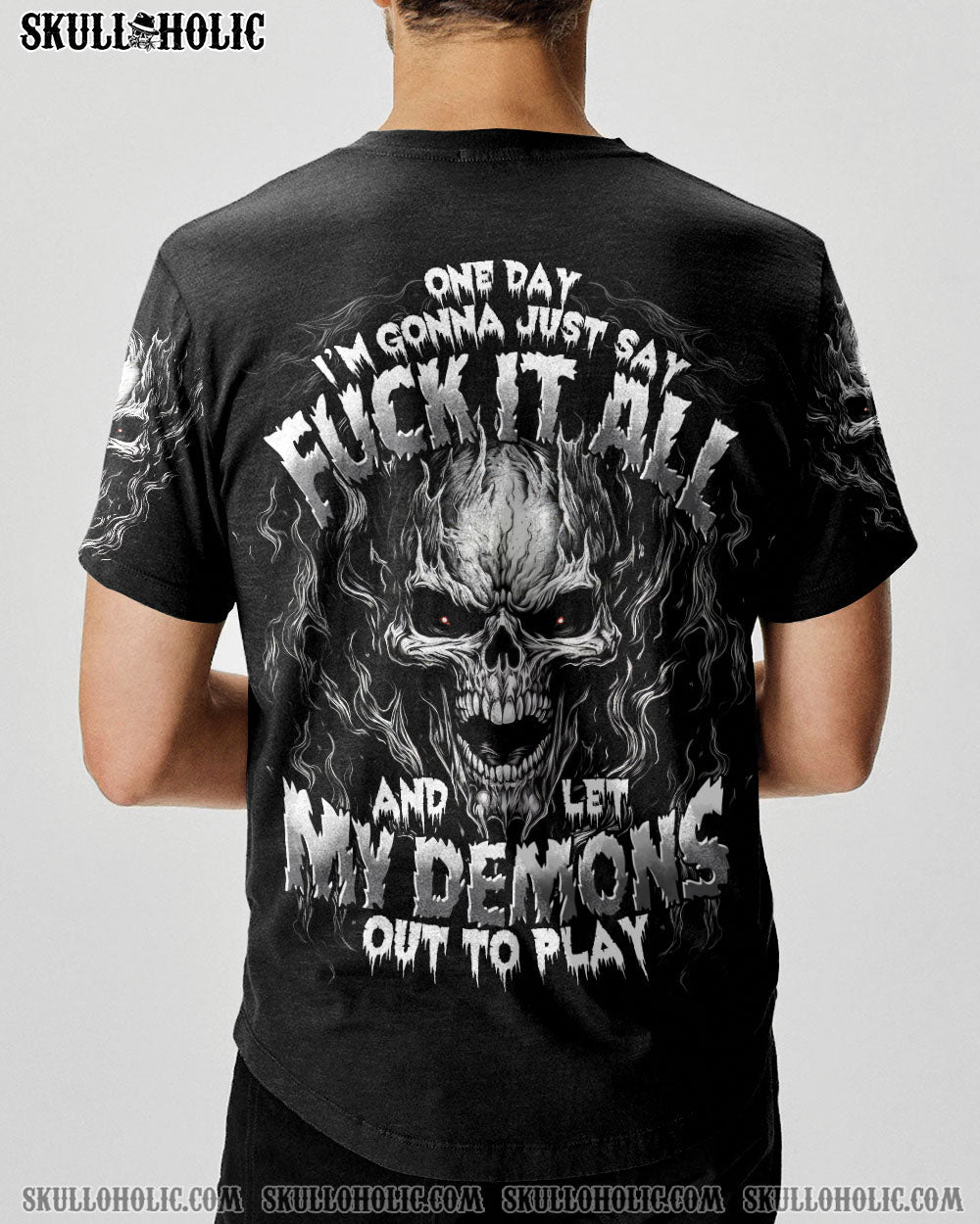 Say F It All and let my Demon out to Play Skull Dark Gothic Flame Design AOP Shirt _1_ AwAuq