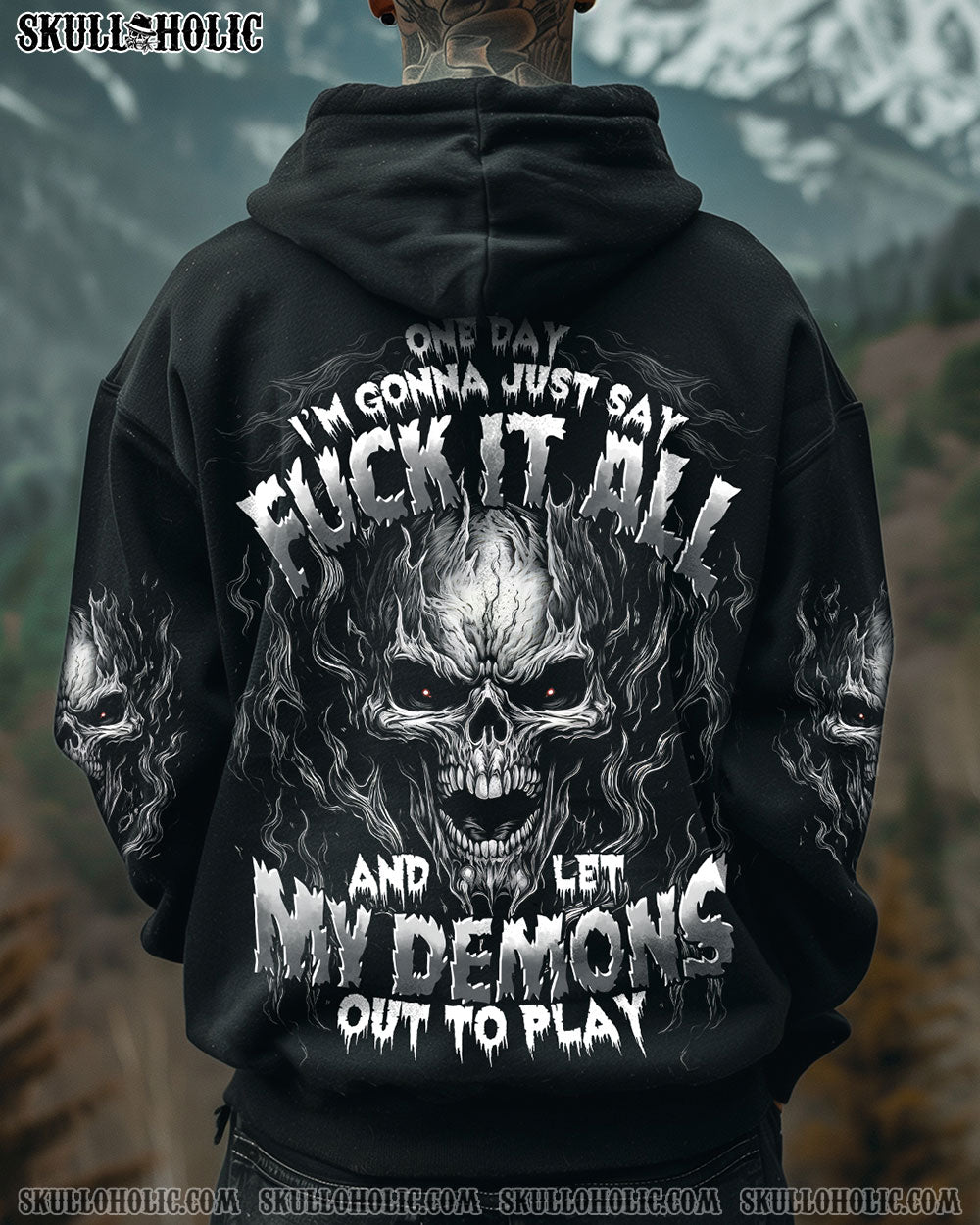 Say F It All and let my Demon out to Play Skull Dark Gothic Flame Design AOP Shirt _3_ OkLp1