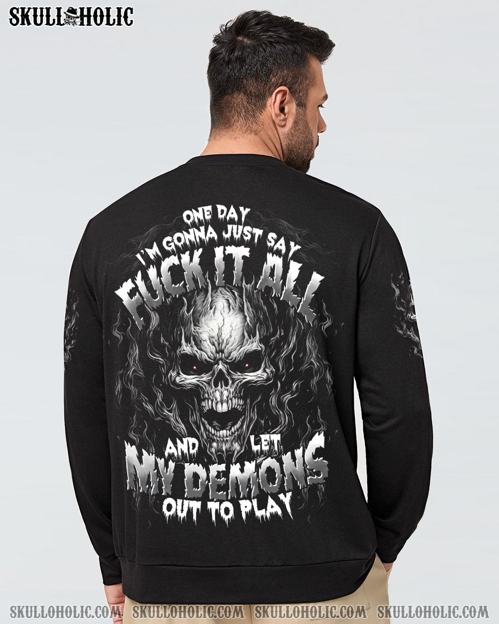 Say F It All and let my Demon out to Play Skull Dark Gothic Flame Design AOP Shirt _5_ m6FPA