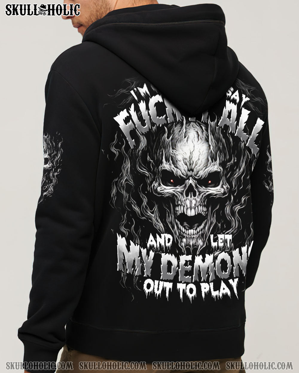 Say F It All and let my Demon out to Play Skull Dark Gothic Flame Design AOP Shirt _7_ SqKSY