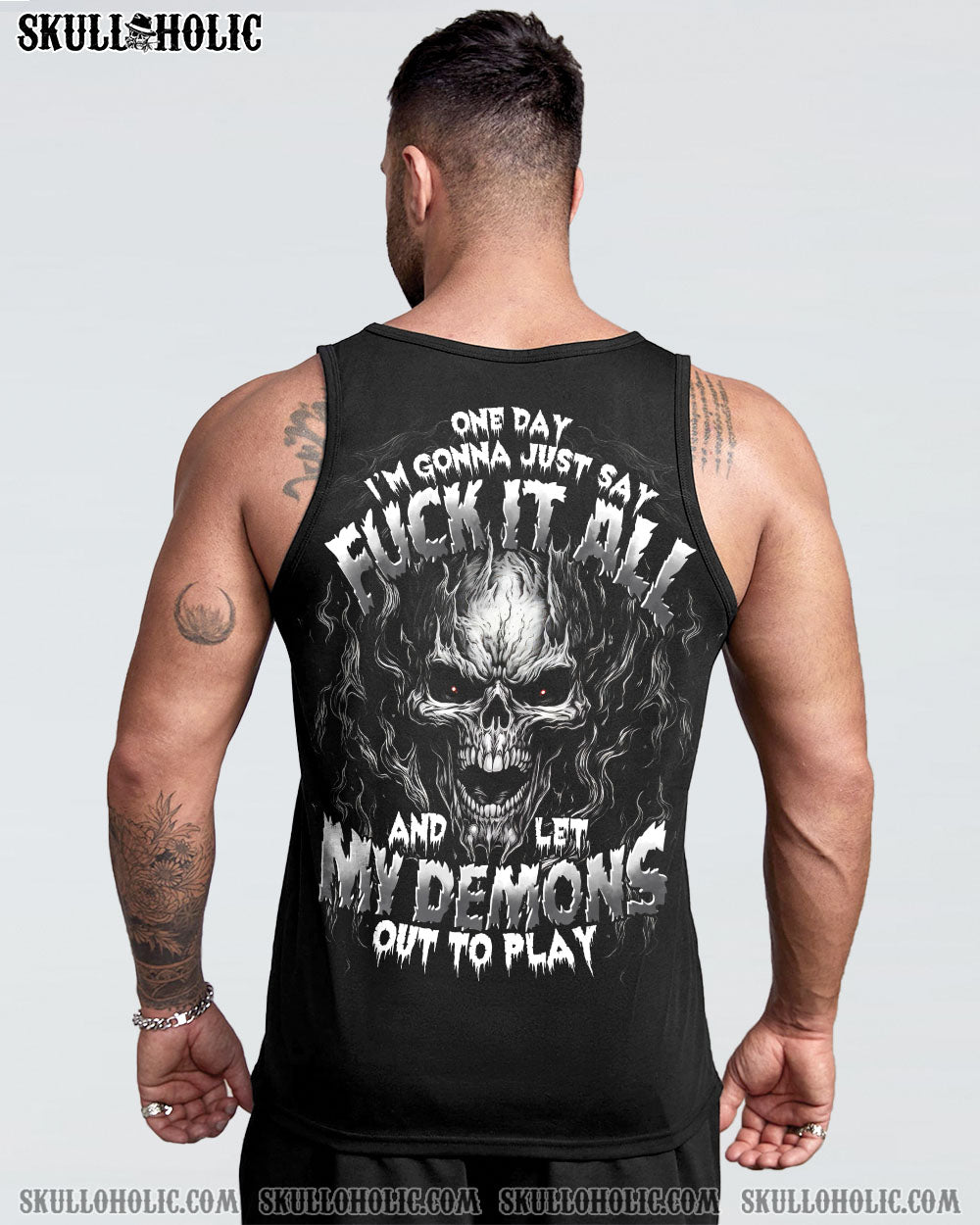Say F It All and let my Demon out to Play Skull Dark Gothic Flame Design AOP Shirt _9_ P64oD