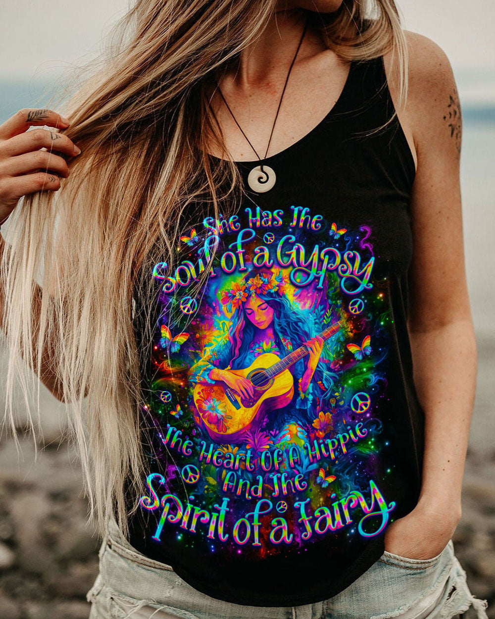 She Has the Soul of a Gypsy _26 Heart of a Hippie Colorful Guitar Design for Women AOP Shirts _12_ jqweJ