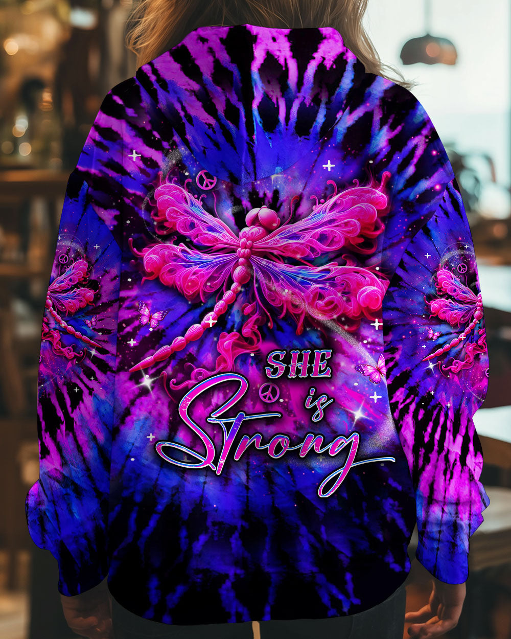 She Is Strong Dragonfly Tie Dye Neon Inspirational AOP Shirts _1_ H0NLd