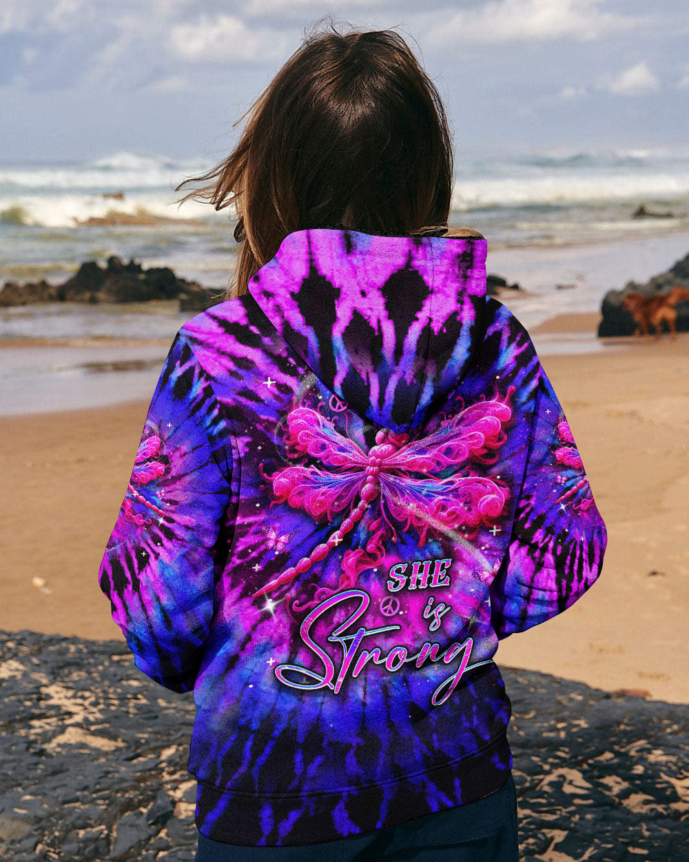 She Is Strong Dragonfly Tie Dye Neon Inspirational AOP Shirts _2_ k1Zu9