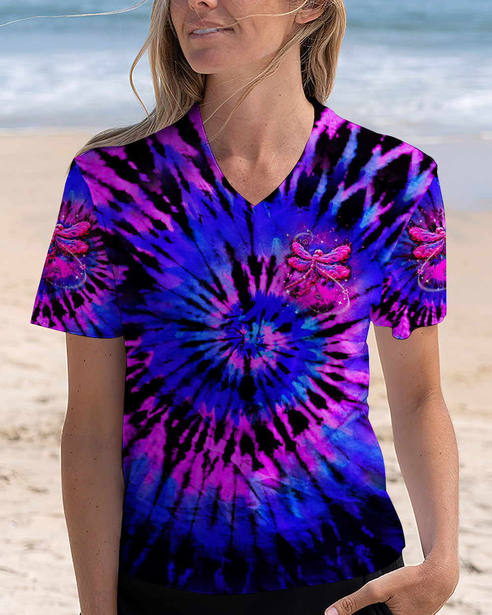 She Is Strong Dragonfly Tie Dye Neon Inspirational AOP Shirts _5_ Fyfg8