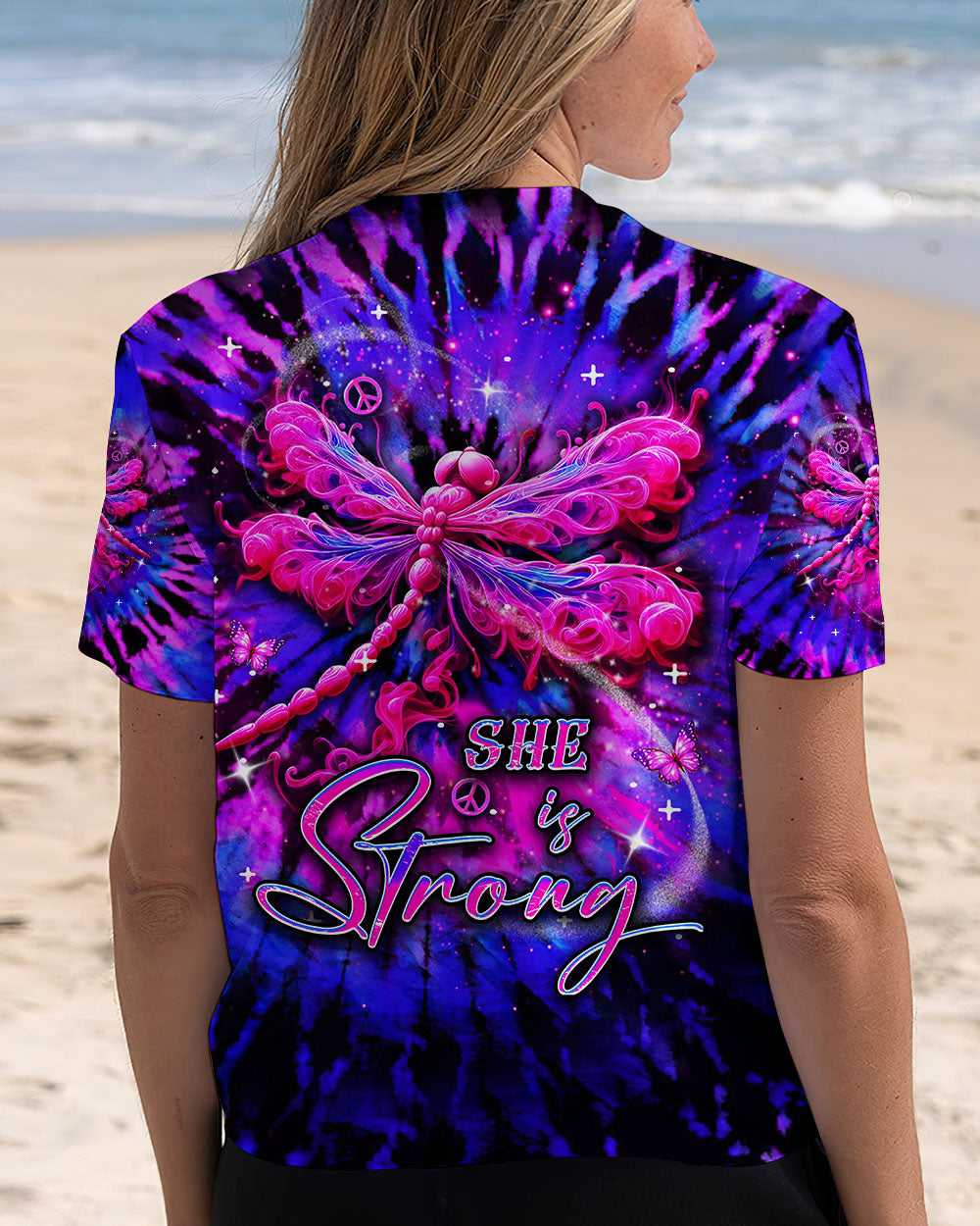 She Is Strong Dragonfly Tie Dye Neon Inspirational AOP Shirts _6_ EZ3jC