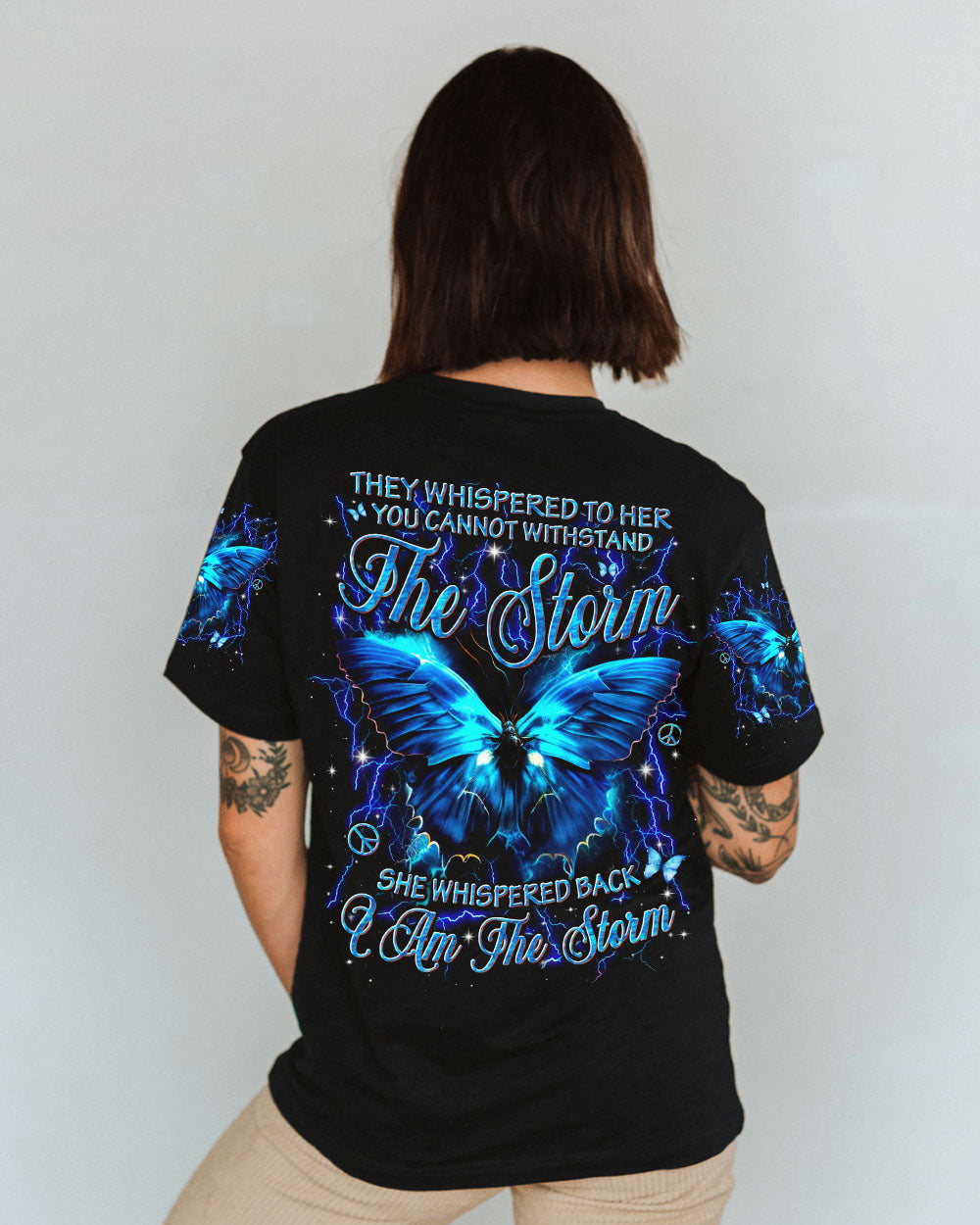 She Whispered Back I Am the Storm Blue Lightning Butterfly Graphic AOP Shirts _10_ F4esn