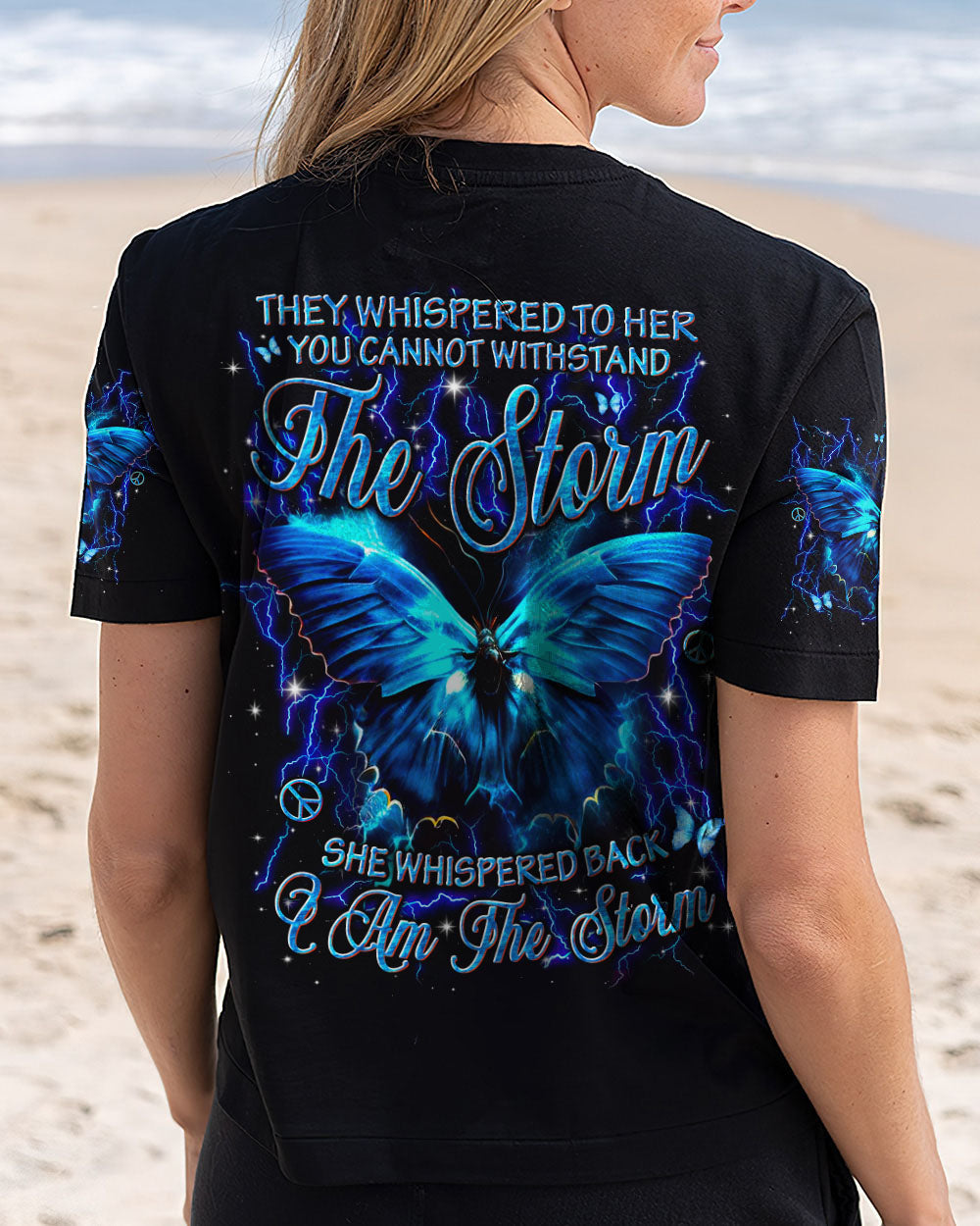 She Whispered Back I Am the Storm Blue Lightning Butterfly Graphic AOP Shirts _12_ nagkk