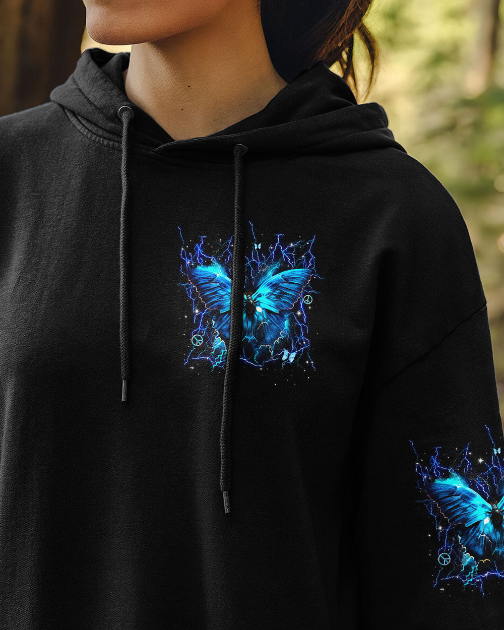 She Whispered Back I Am the Storm Blue Lightning Butterfly Graphic AOP Shirts _13_ H2Chp