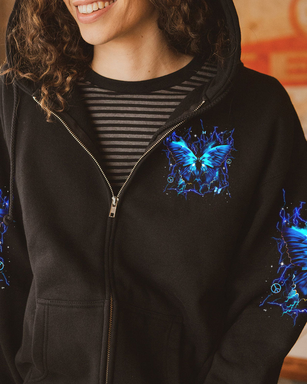 She Whispered Back I Am the Storm Blue Lightning Butterfly Graphic AOP Shirts _4_ 3l41w