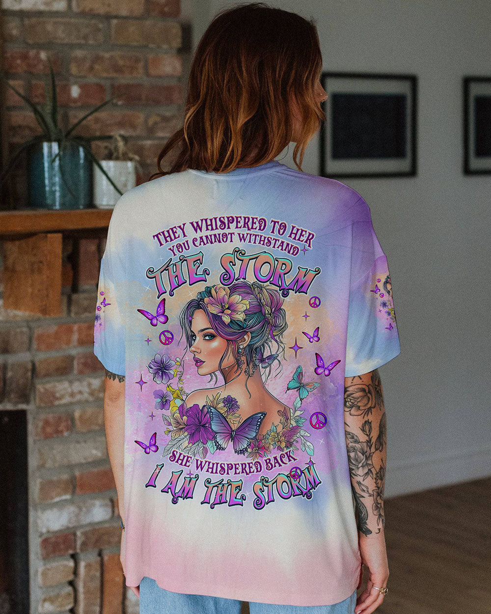 She Whispered Back I Am the Storm Bold Woman and Butterfly AOP Shirts _1_ UFr1l
