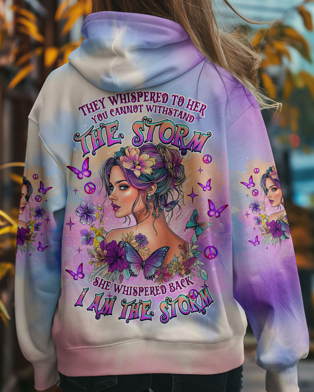She Whispered Back I Am the Storm Bold Woman and Butterfly AOP Shirts _7_ T9C8h
