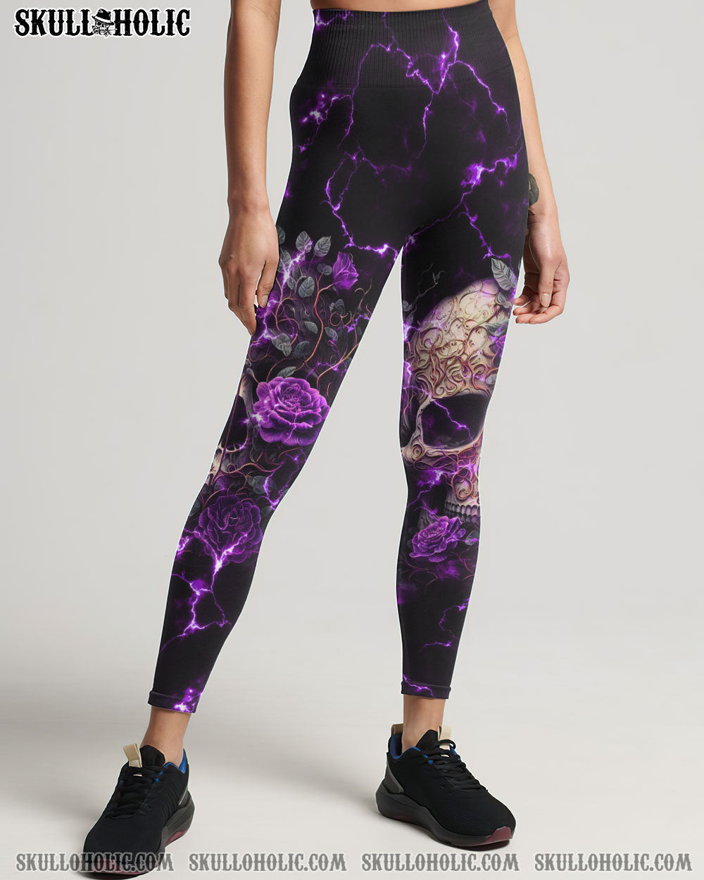 She Whispered Back I Am the Storm Purple Lightning Skull and Rose Graphic AOP Shirts _4_ IEKx2