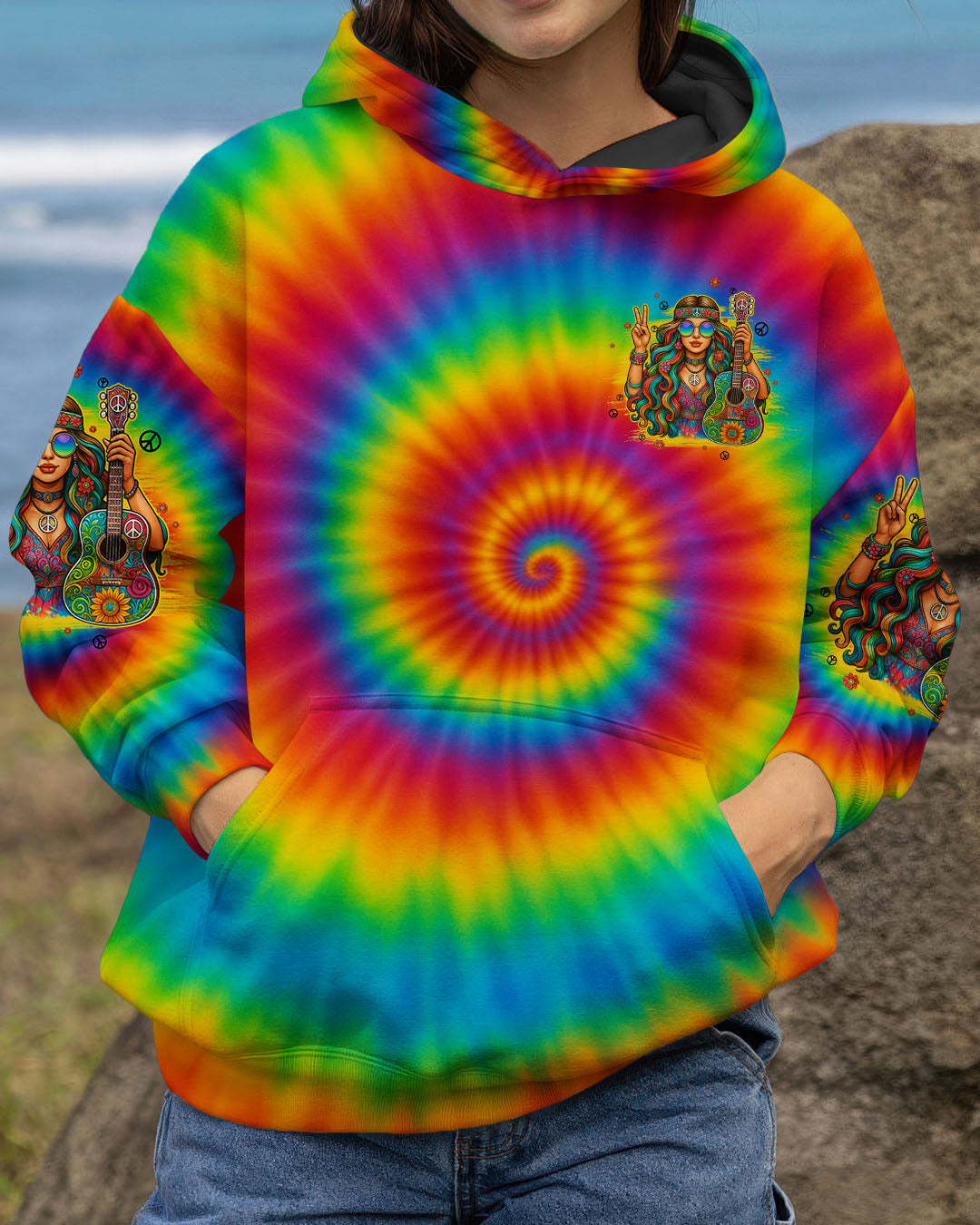 She is Sunshine Just Like a Rainbow After the Rain Tie Dye Hippie Girl AOP Shirts _4_ 0uZCJ