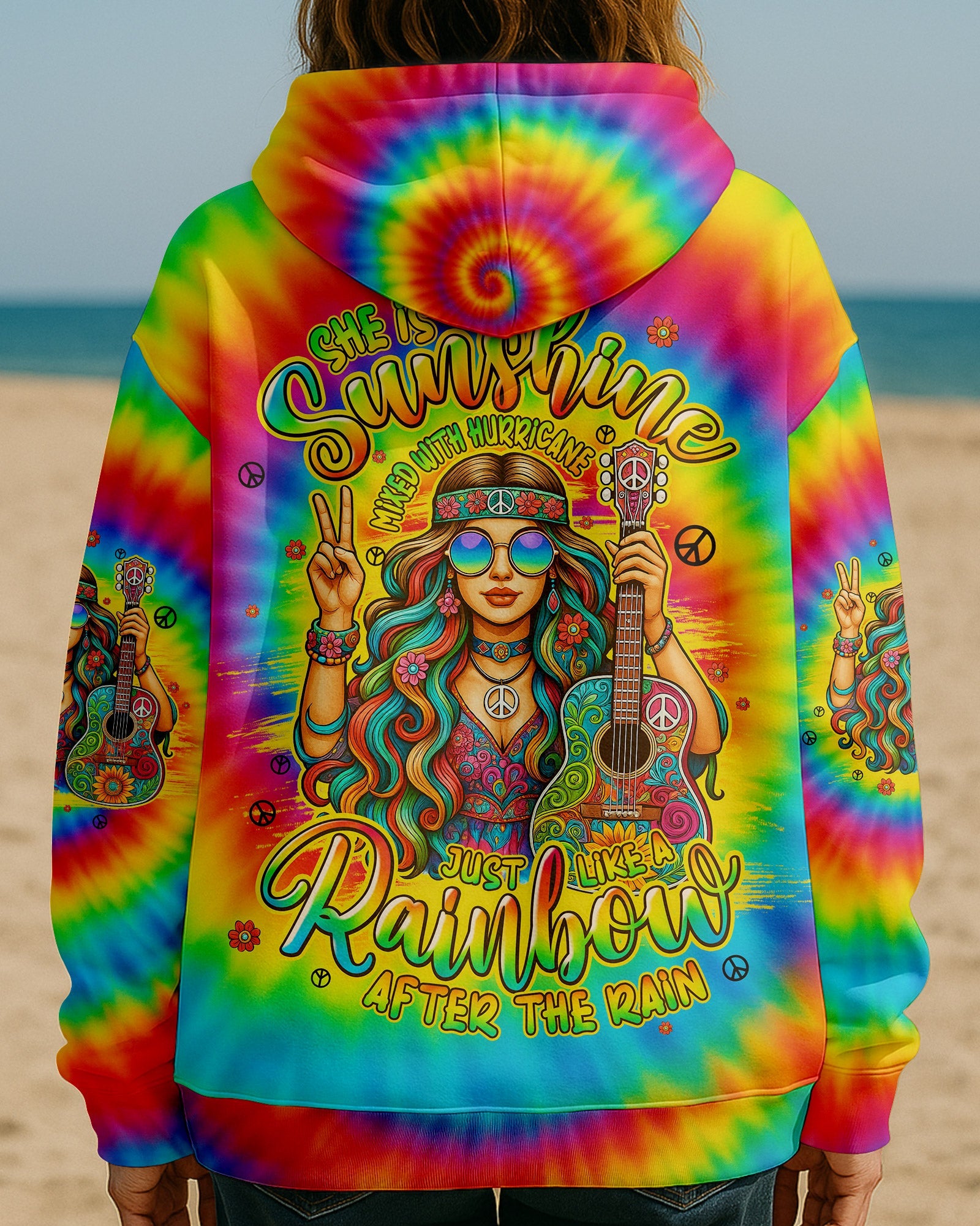 She is Sunshine Just Like a Rainbow After the Rain Tie Dye Hippie Girl AOP Shirts _5_ wVuO2