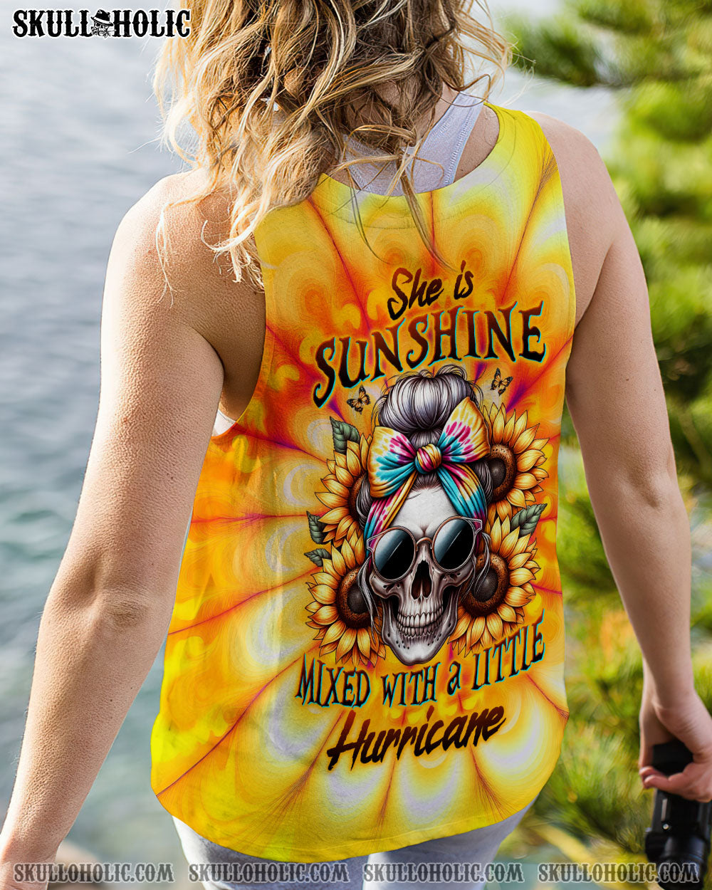 She is Sunshine Mixed with a Little Hurricane Sunflower Skull Tie Dye Graphic AOP Shirts _11_ H1Q7M