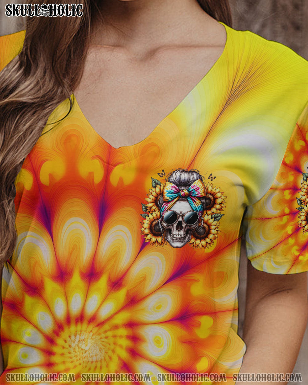 She is Sunshine Mixed with a Little Hurricane Sunflower Skull Tie Dye Graphic AOP Shirts _2_ dC2EH