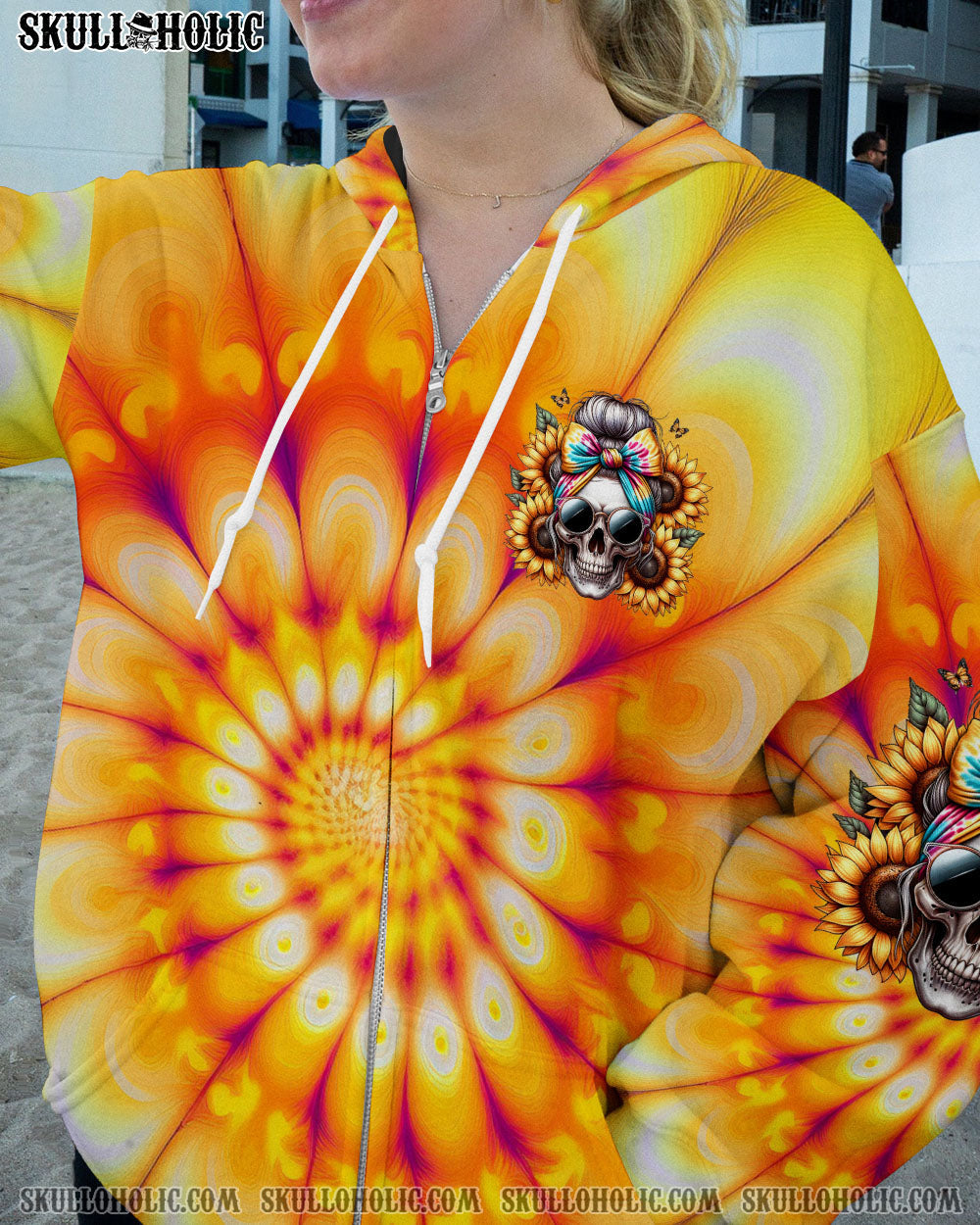 She is Sunshine Mixed with a Little Hurricane Sunflower Skull Tie Dye Graphic AOP Shirts _8_ L9QhH