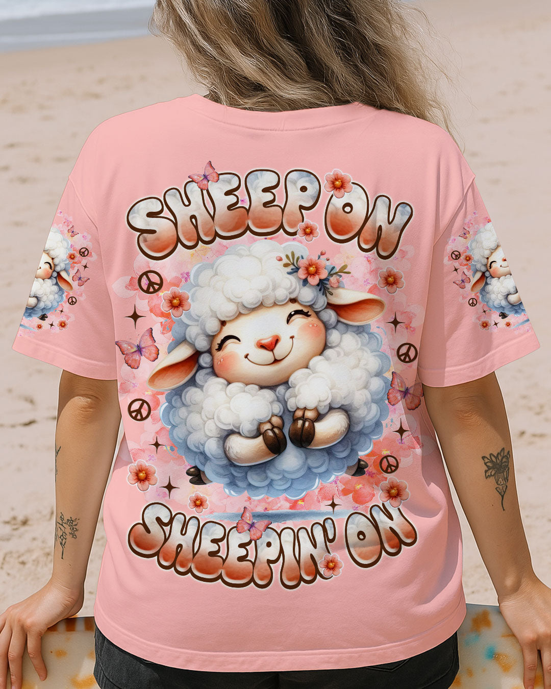 Sheep On Sheeping On Cute Sheep Design with Peace Sign _26 Floral Details AOP Shirts _12_ YgxoW