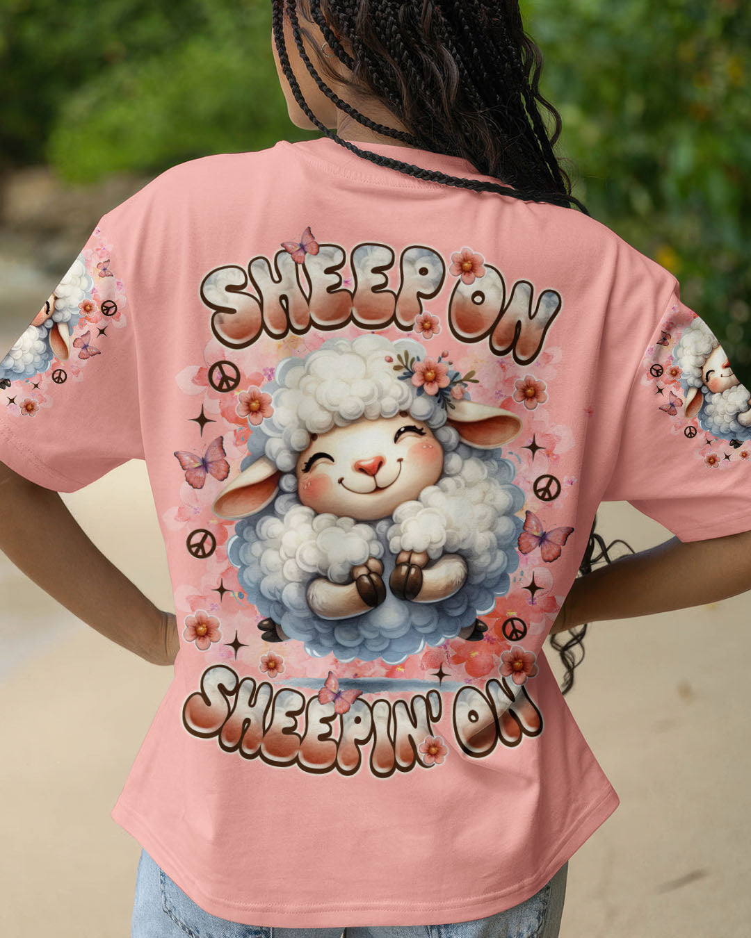 Sheep On Sheeping On Cute Sheep Design with Peace Sign _26 Floral Details AOP Shirts _8_ rzPcG