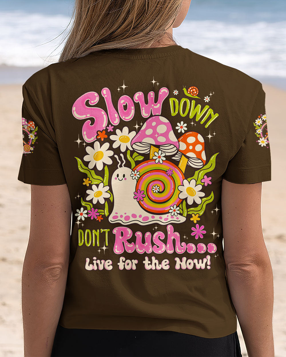 Slow Down Dont Rush Live for the Now Cute Snail Mushrooms AOP Shirts _13_ Gd6Nl