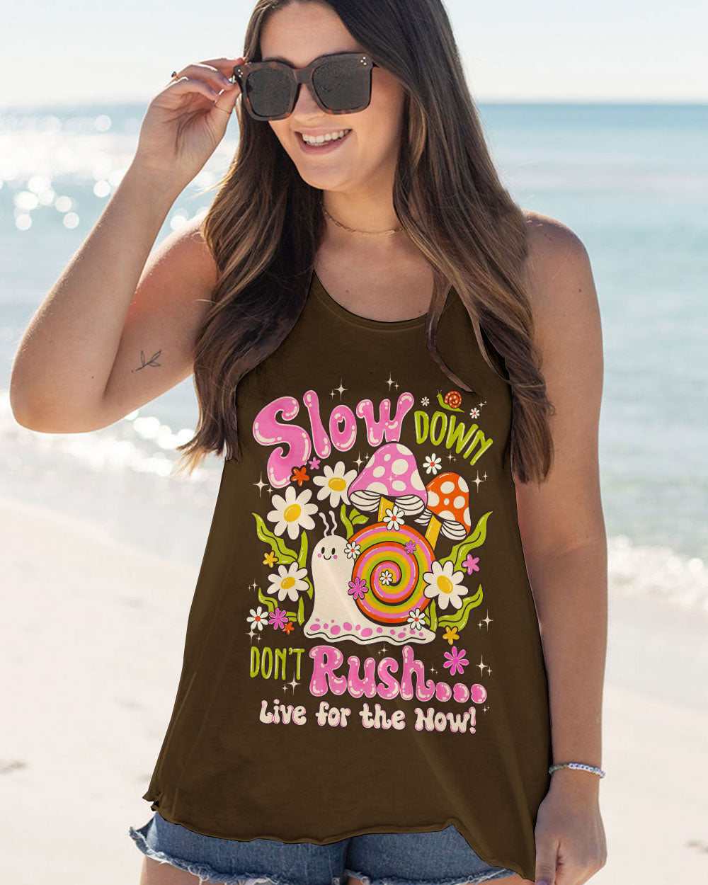 Slow Down Dont Rush Live for the Now Cute Snail Mushrooms AOP Shirts _5_ cjO0G