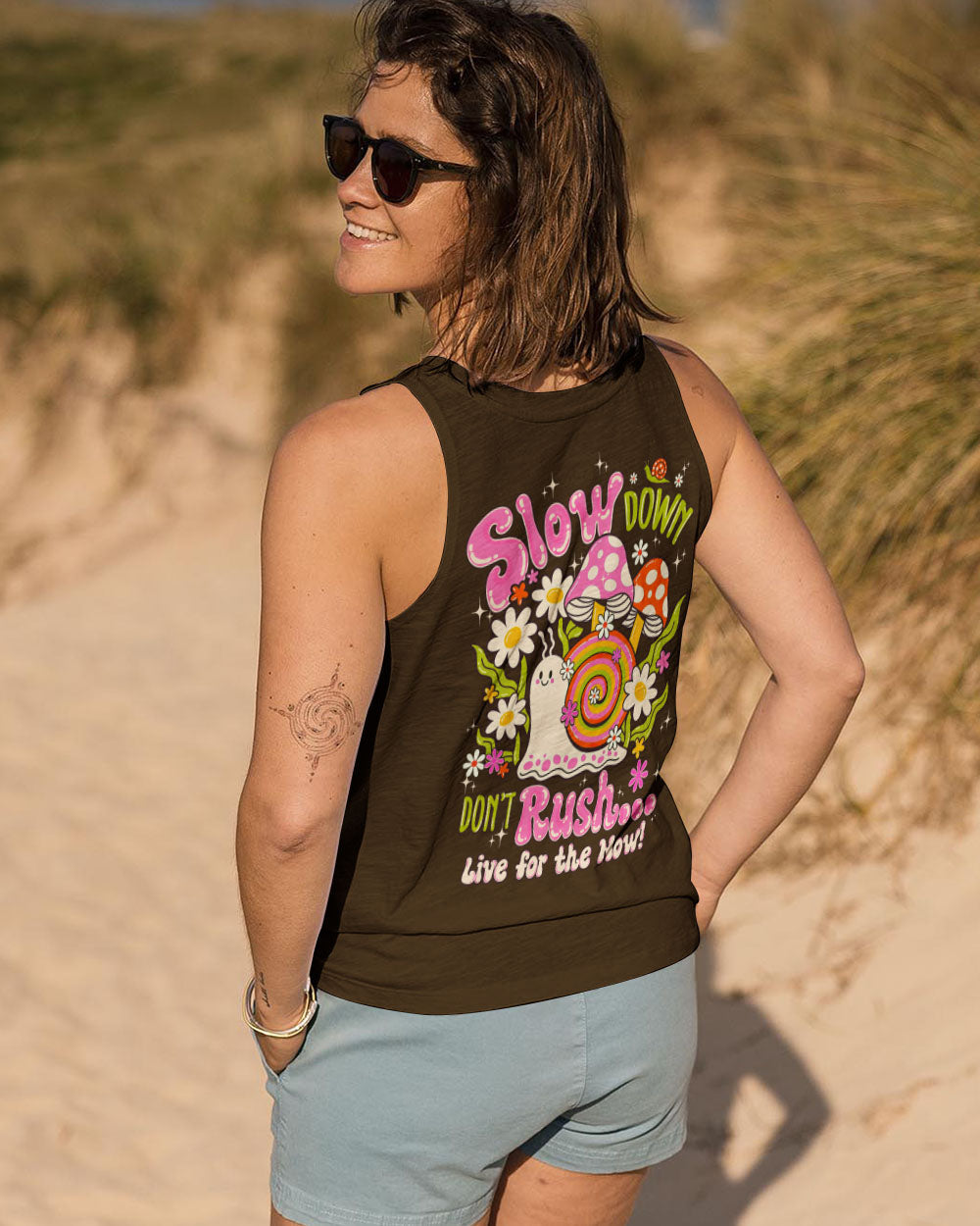 Slow Down Dont Rush Live for the Now Cute Snail Mushrooms AOP Shirts _7_ OzqoG