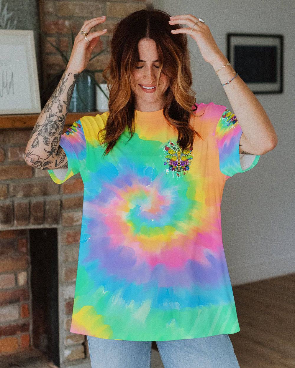 Smile Often Dream Big Rainbow Tie Dye Positive Quote Hippie Motivational AOP Shirts _10_ EqjA7